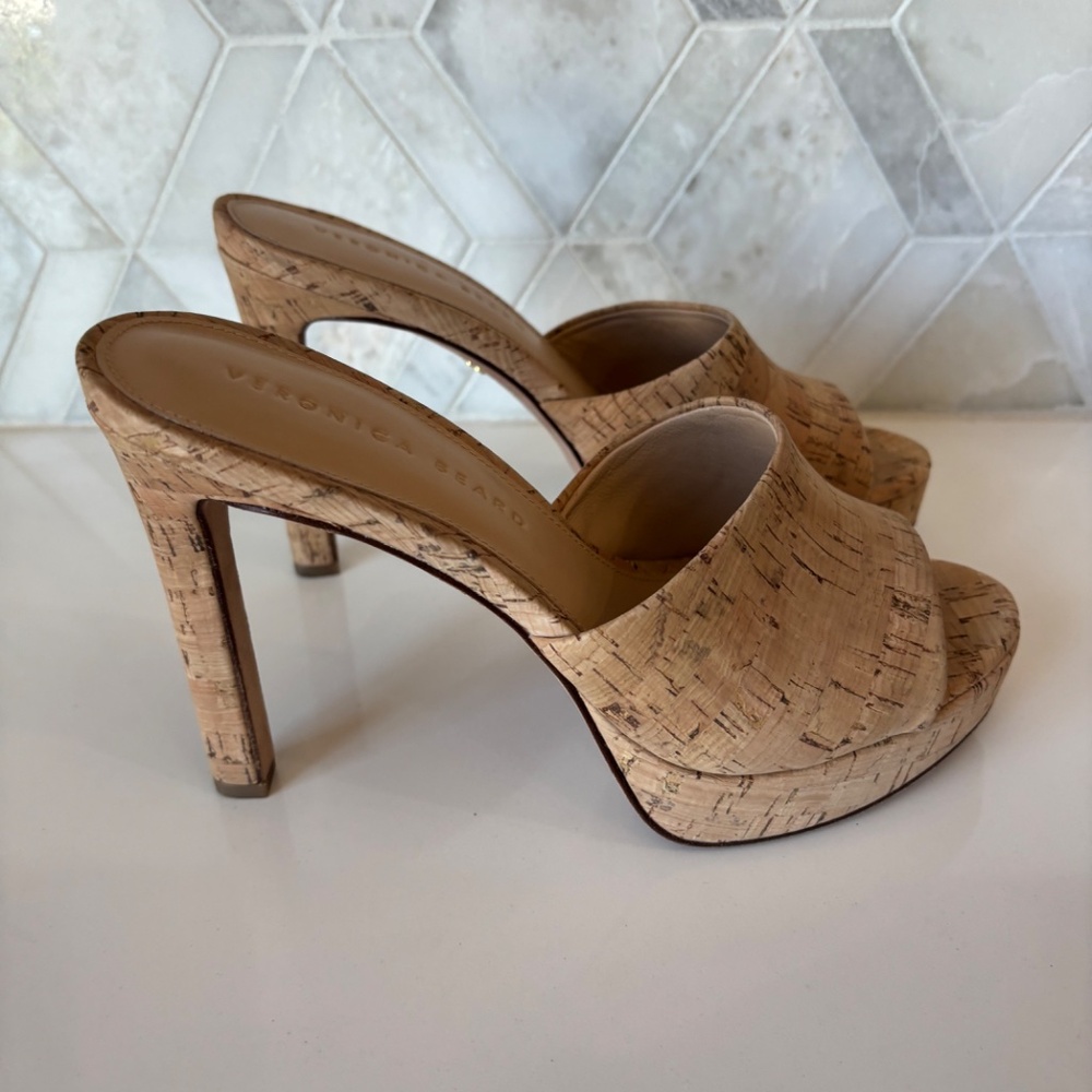 Veronica Beard Dali Tan Natural Cork Platform Heel Size 7 - Picture 4 of 7